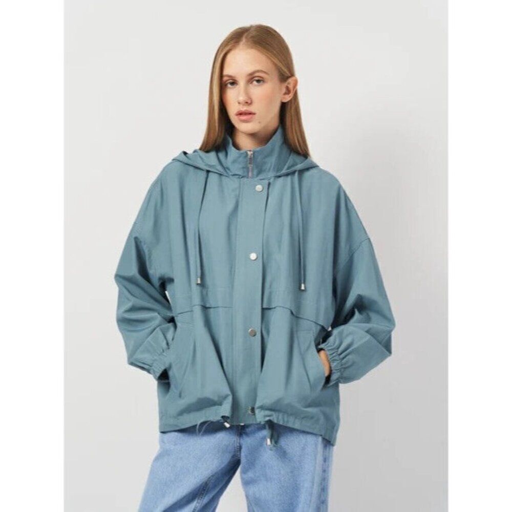 Zara Women Anorak Jacket Lightweight XS Blue Full Zip Drawstring 3178/664 NWT